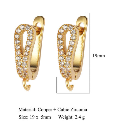 Hebilla de oreja para mujer con microincrustaciones de cobre y diamantes cuadrados 