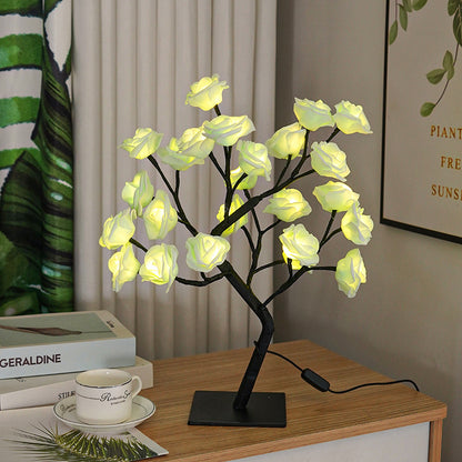 Luz nocturna de decoración de lámpara de árbol de rosas de simulación LED con interruptor USB 