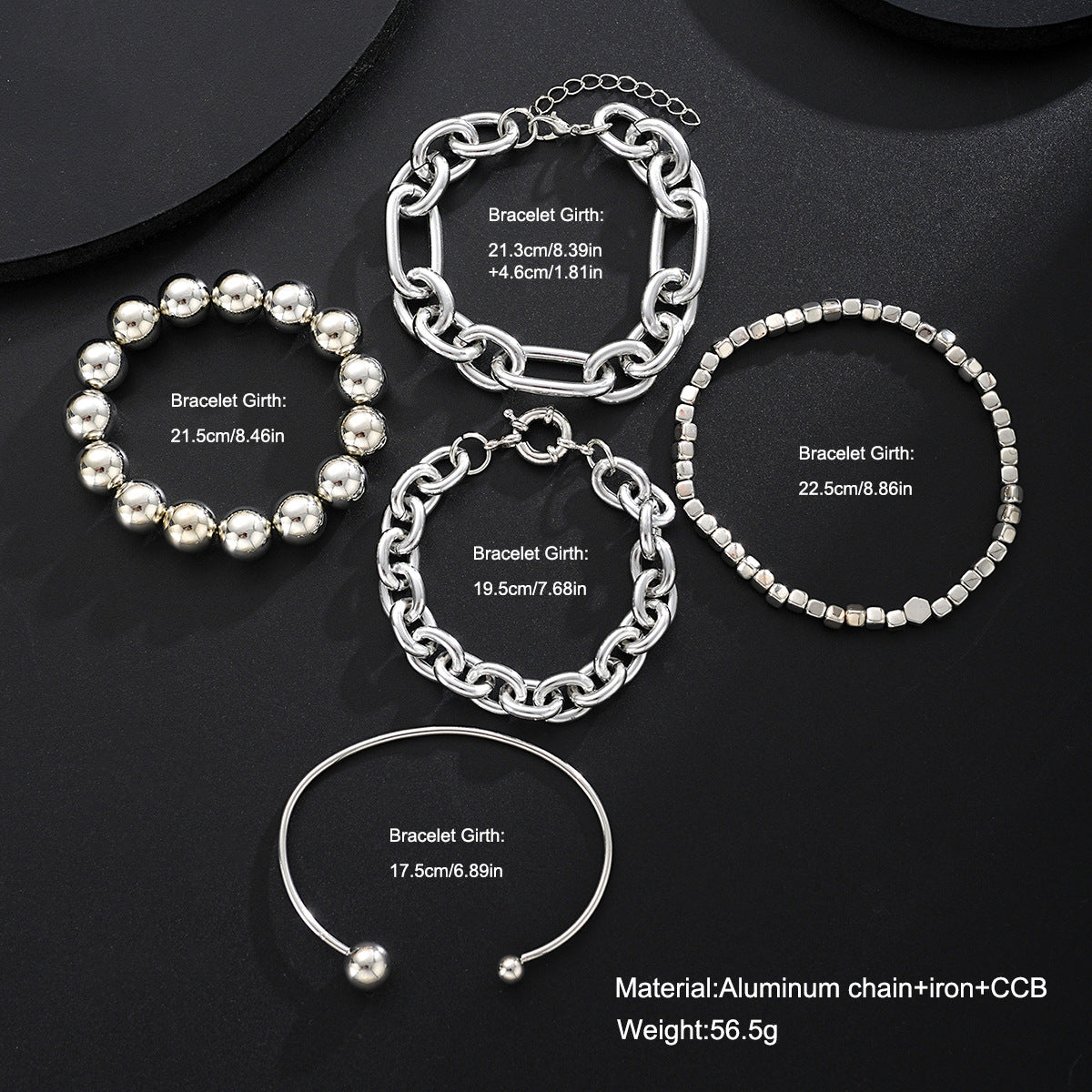 Exaggerated Aluminum & Iron Chain Bracelet Set