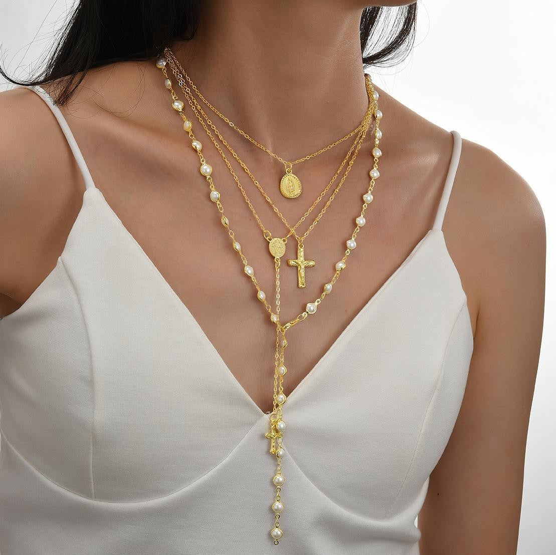 Diamond Cross Fringe Necklace