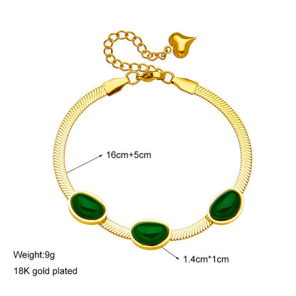 Pulsera de acero y titanio con piedras preciosas verdes estilo vintage 