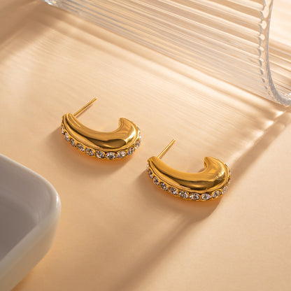 Gold and diamond stainless steel earrings