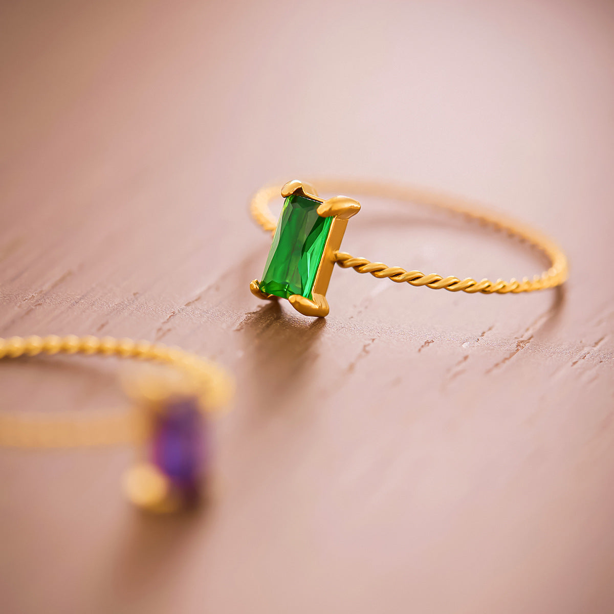 Colored square diamond ring