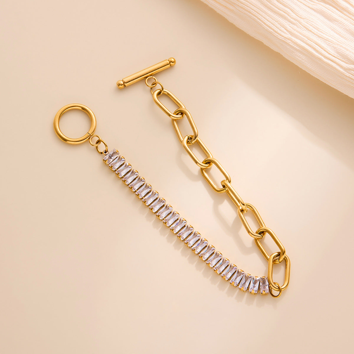 Women's Cuban Chain Bracelet with Claw Crystal OT Clasp (Plated)