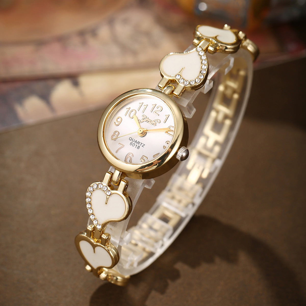 Diamond-encrusted love quartz watch jewelry set