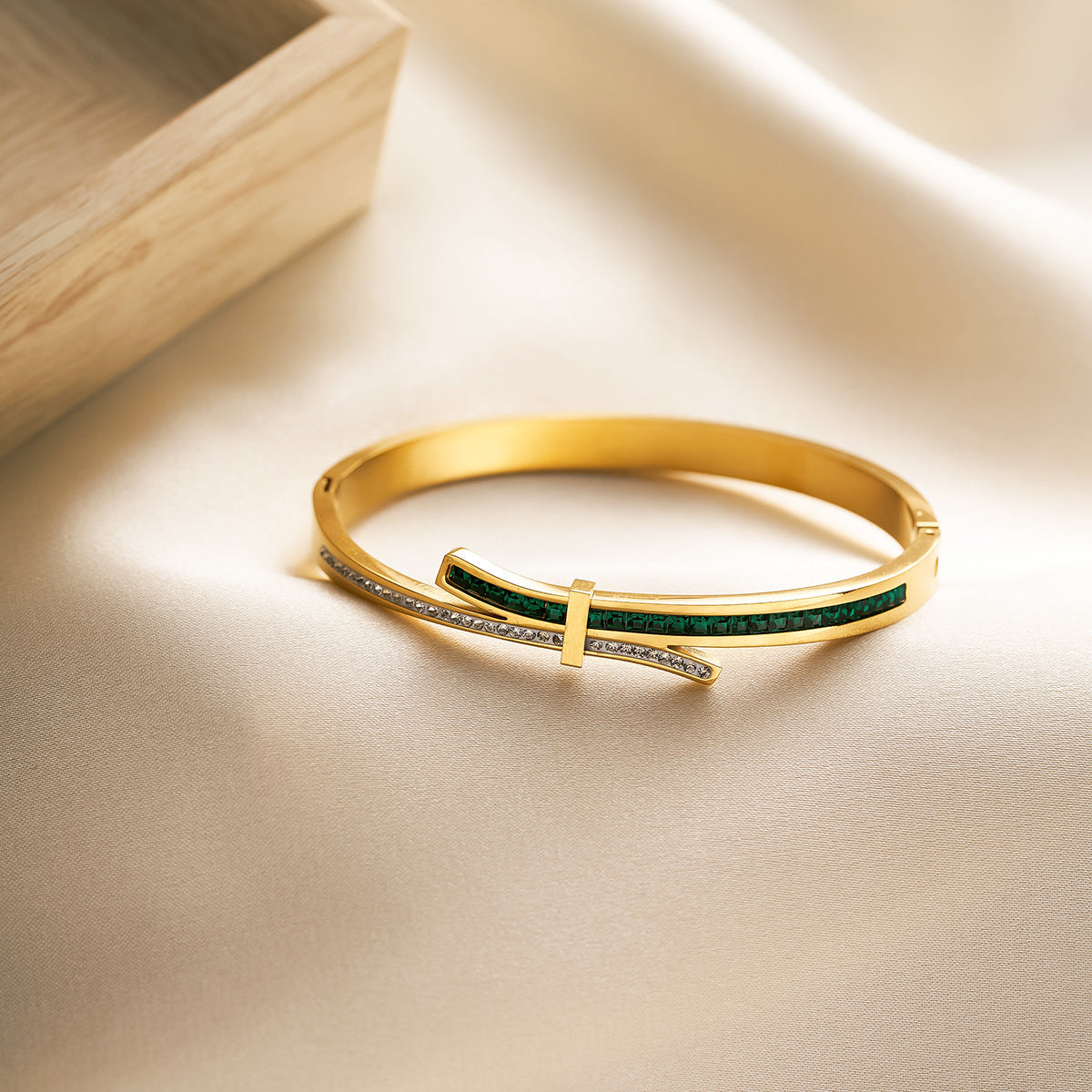 Women's Titanium Steel 18K Gold-Plated Cross Diamond Bracelet