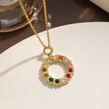 Colorful zircon donut titanium steel necklace for women