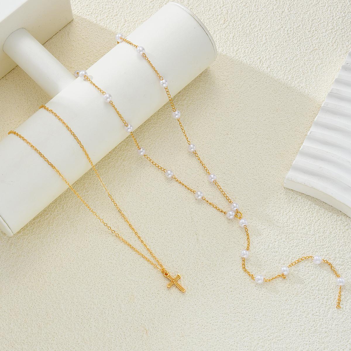 Sexy Pearl Tassel Cross Necklace