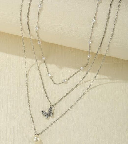 Butterfly Pearl Pendant Necklace Clavicle Chain