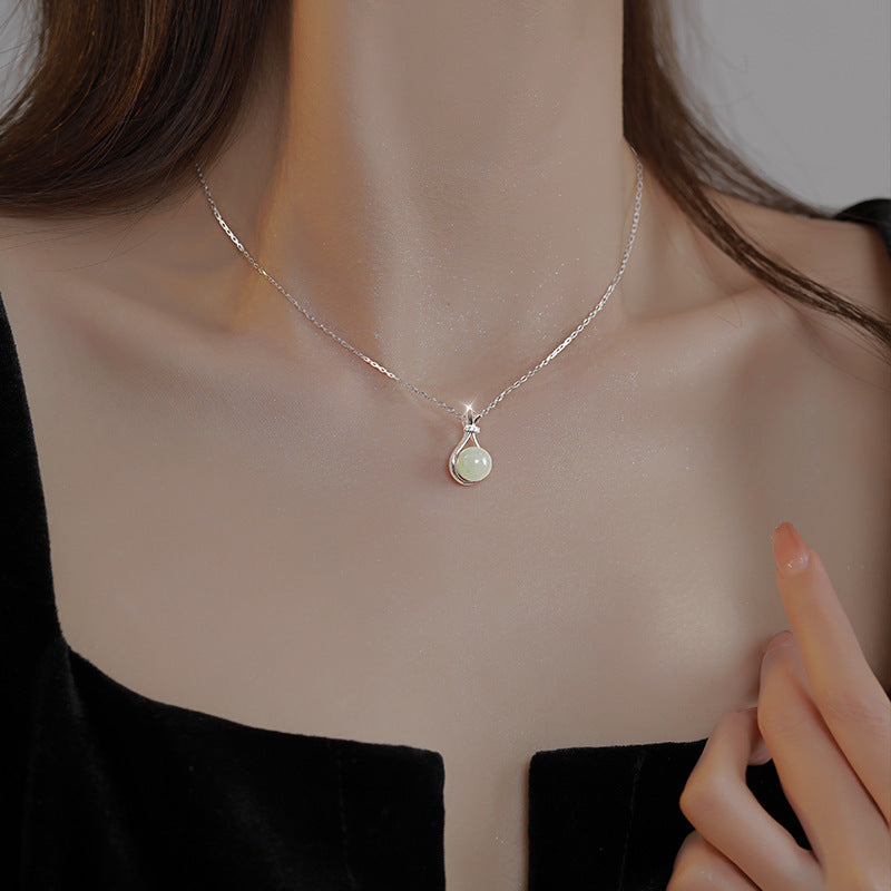 Imitation Hetian Jade Lucky Bag Titanium Steel Clavicle Necklace — Non-Fading
