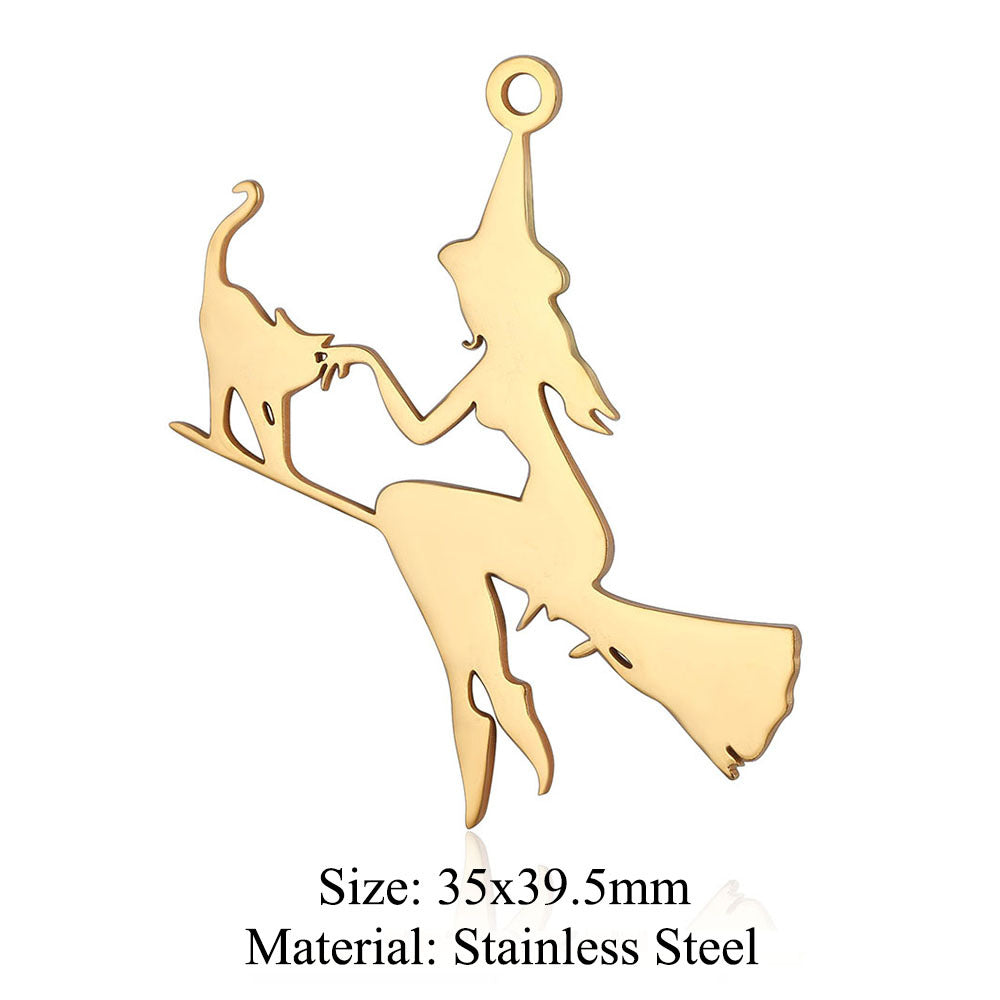 5 pcs/bag witch titanium steel pendant peach heart cross