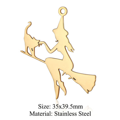 5 pcs/bag witch titanium steel pendant peach heart cross