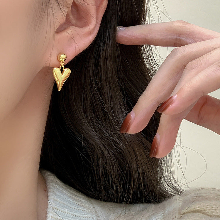 Korean Peach Heart Titanium Steel Stud Earrings — Simple Feminine