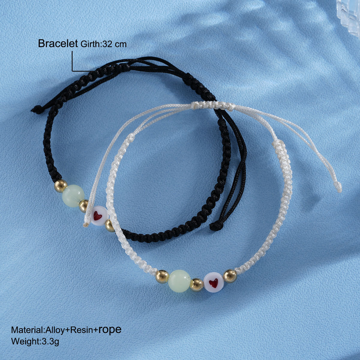 Luminous Peach Heart Woven Couple Bracelets (2-Piece)