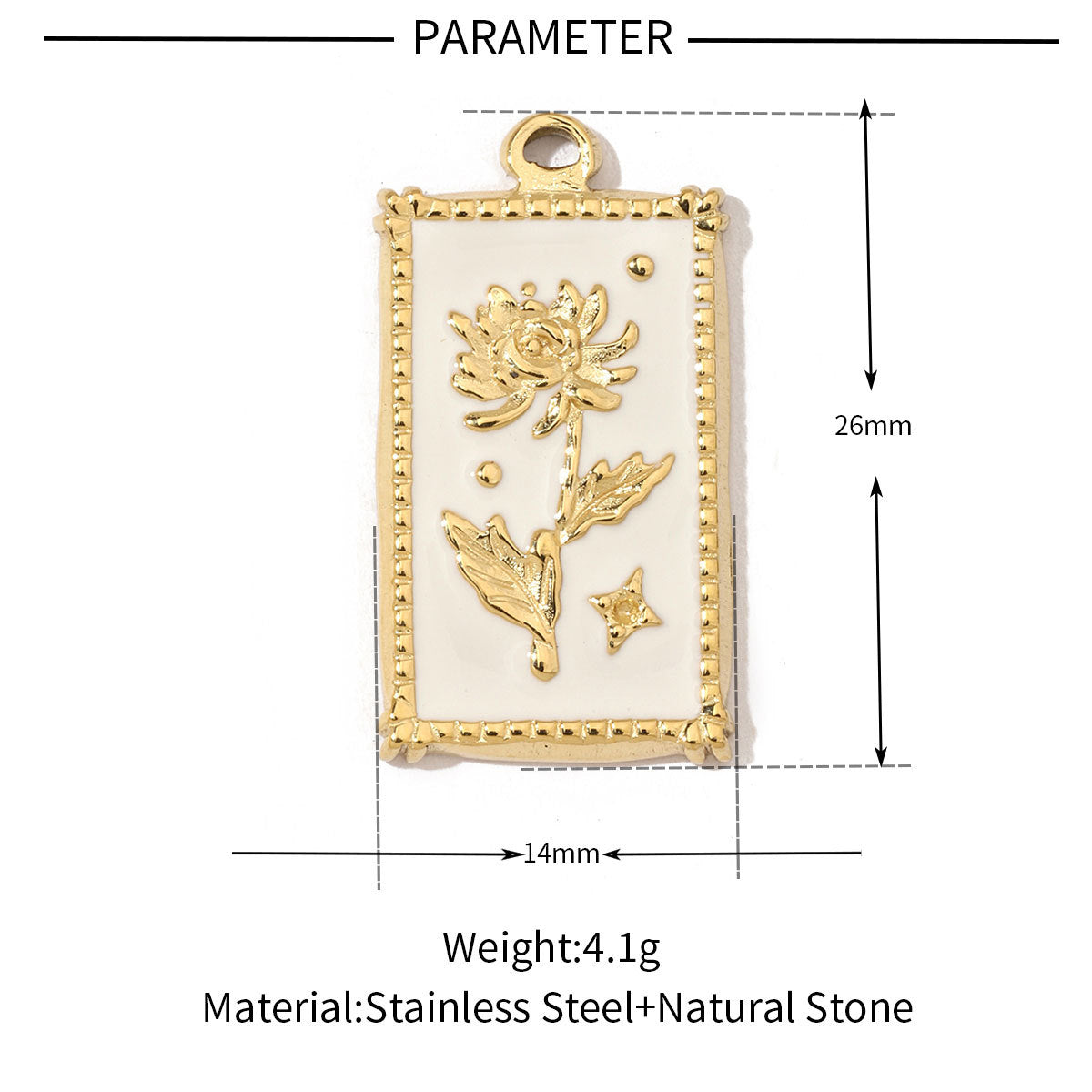 Square oil drop flower titanium steel necklace pendant