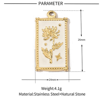 Square oil drop flower titanium steel necklace pendant