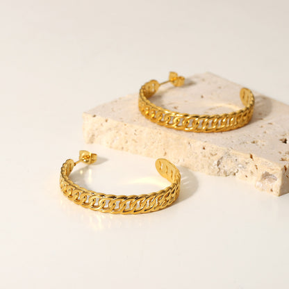 35mm Gold Cuban C-Shaped Earrings