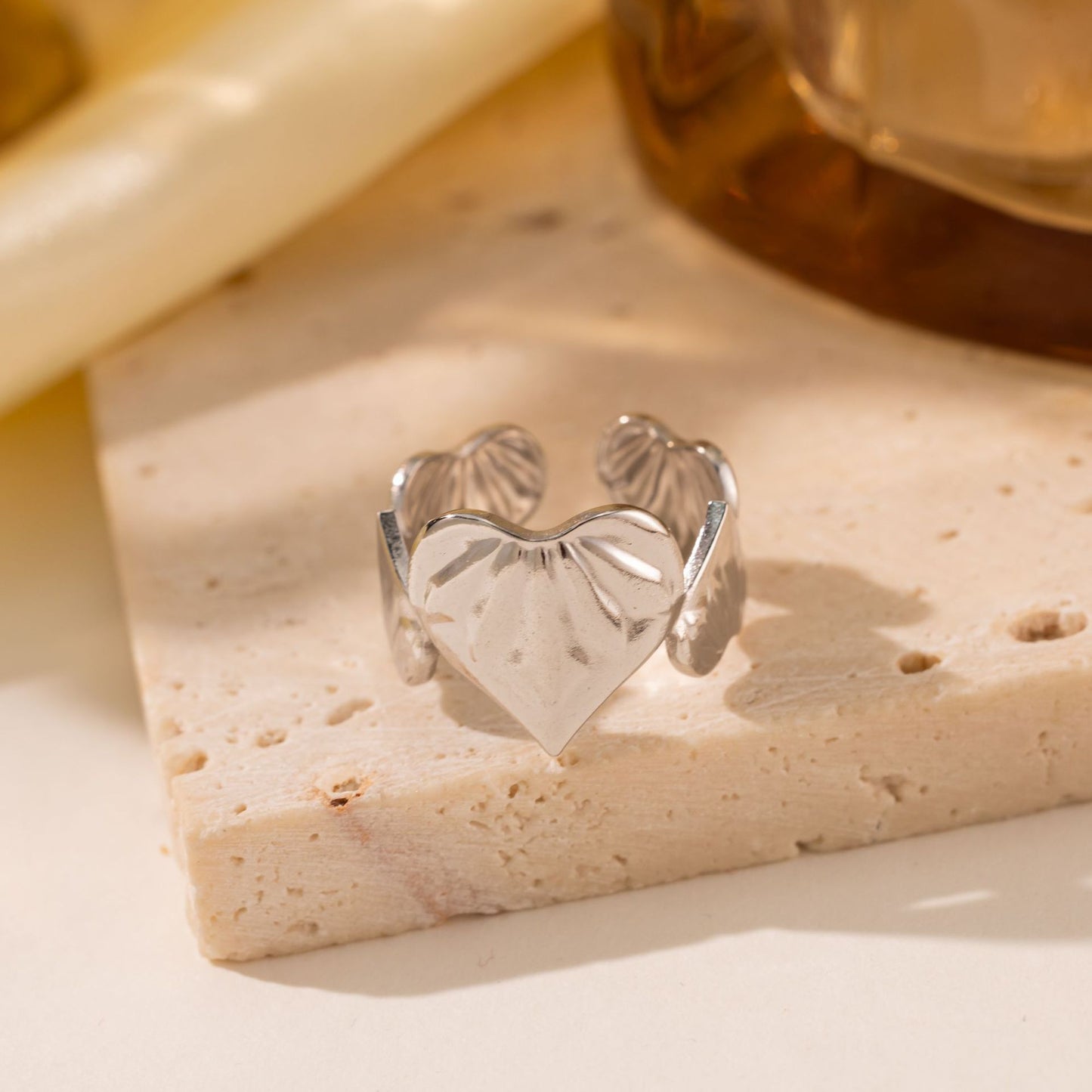 18K Gold Titanium Steel Heart Ring