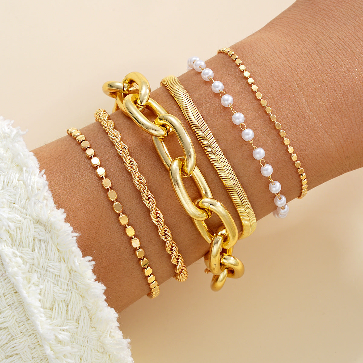 Pearl Twist Chain Bracelet Set