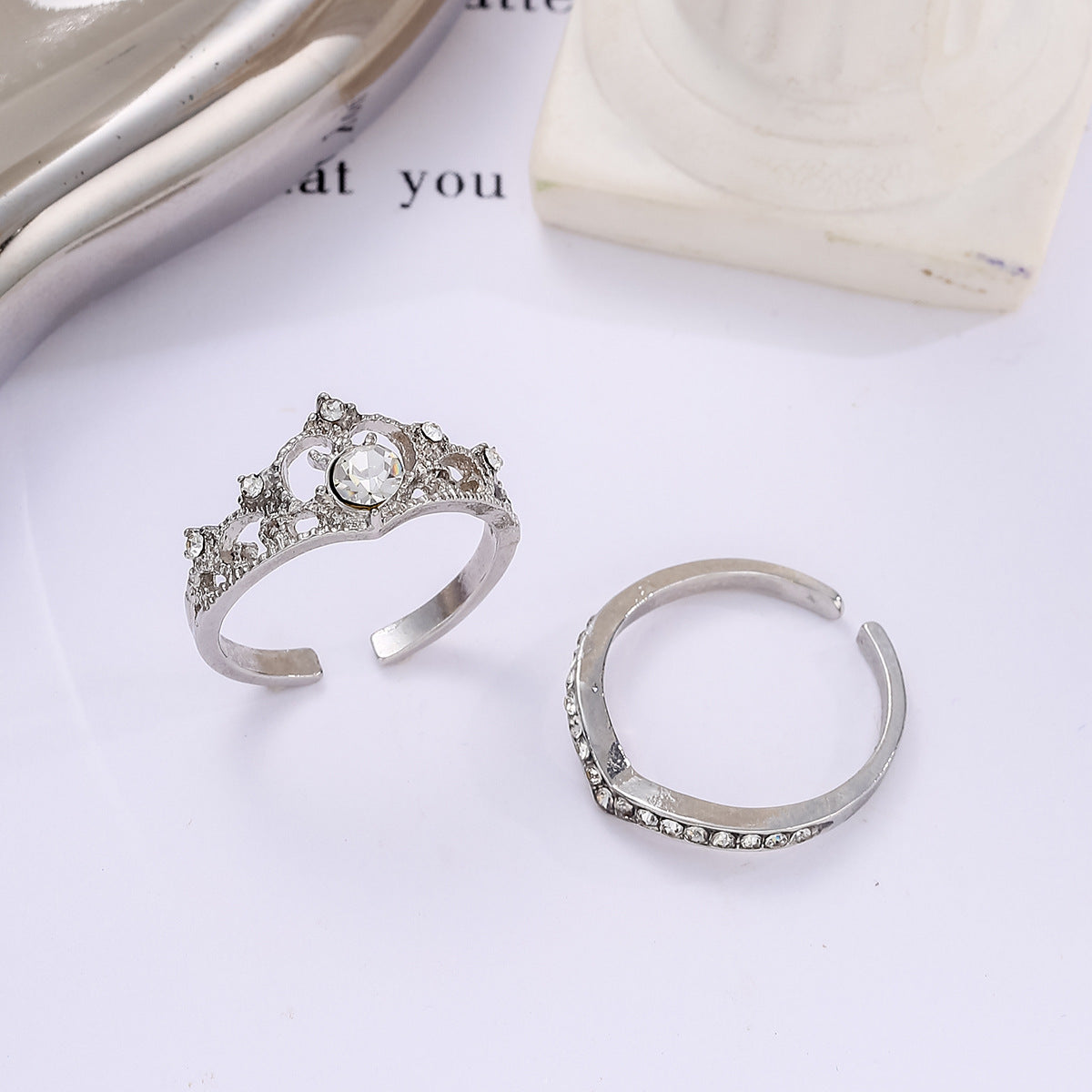 Crown Diamond 2-Piece Ring Set