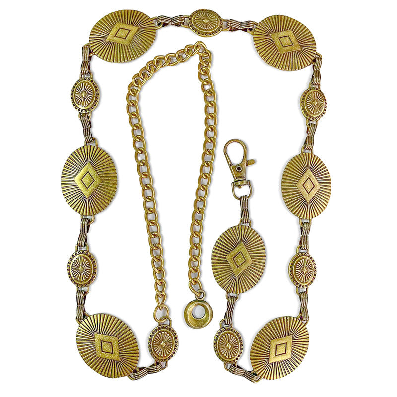 Carved geometric retro waist chain