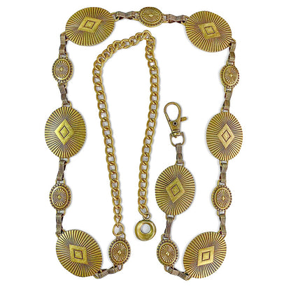 Carved geometric retro waist chain