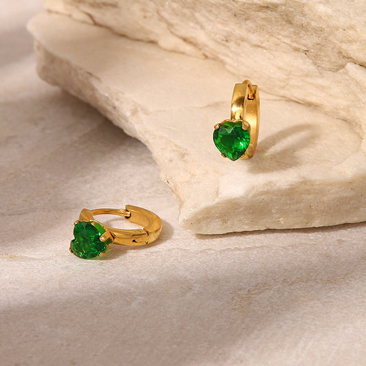 Pink/Green Zirconia Hoop Earrings