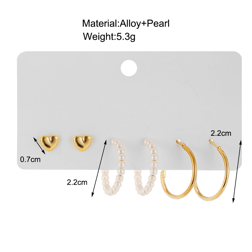 3-Pair Love & Pearl Earring Set