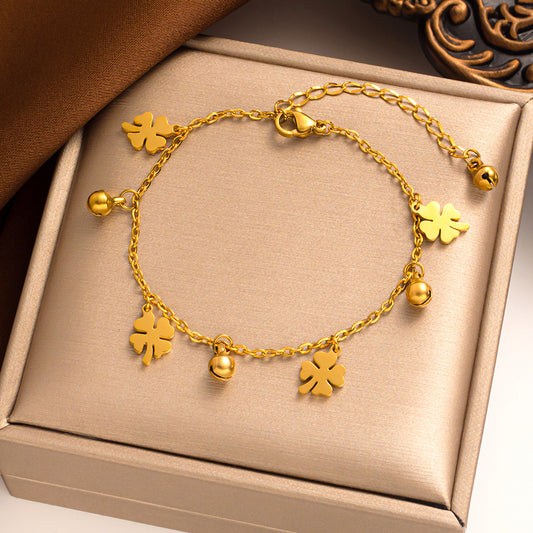 Pulseira trevo de quatro folhas em aço titânio - moda coreana 