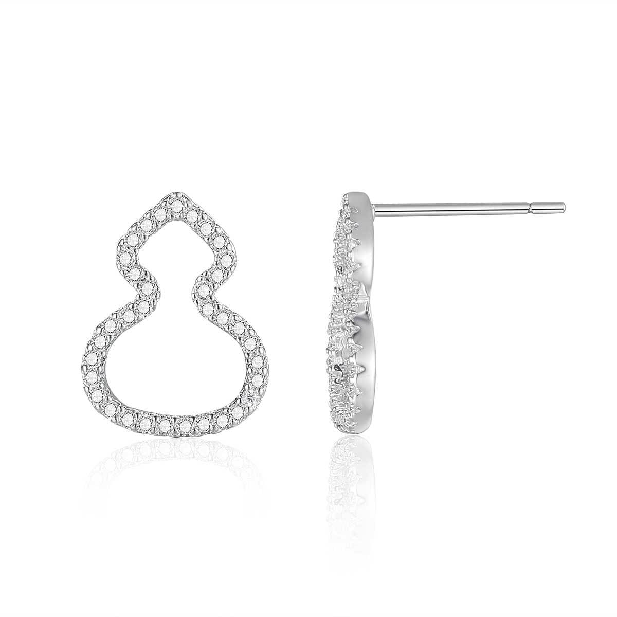 Copper inlaid 5A zircon gourd lucky stud earrings