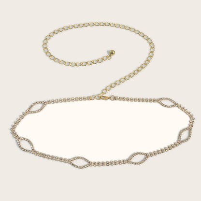 Double row rhinestone inlaid waist chain