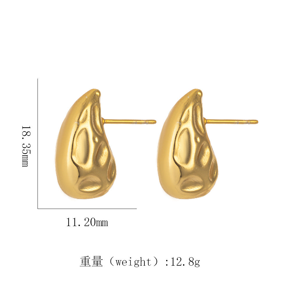 18K Gold Titanium Steel Waterdrop Rhombus Stud Earrings
