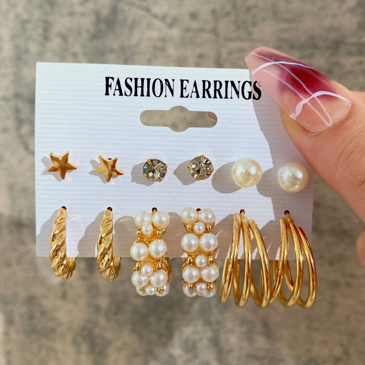 5-Pair Acrylic & Pearl Earring Set