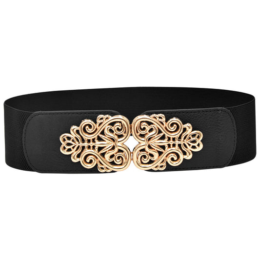 Gold Button Elastic Black Waist Seal