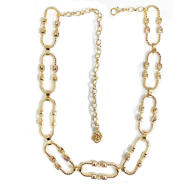 Carved geometric retro waist chain