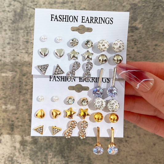 Crystal Heart Triangle Diamond Earrings