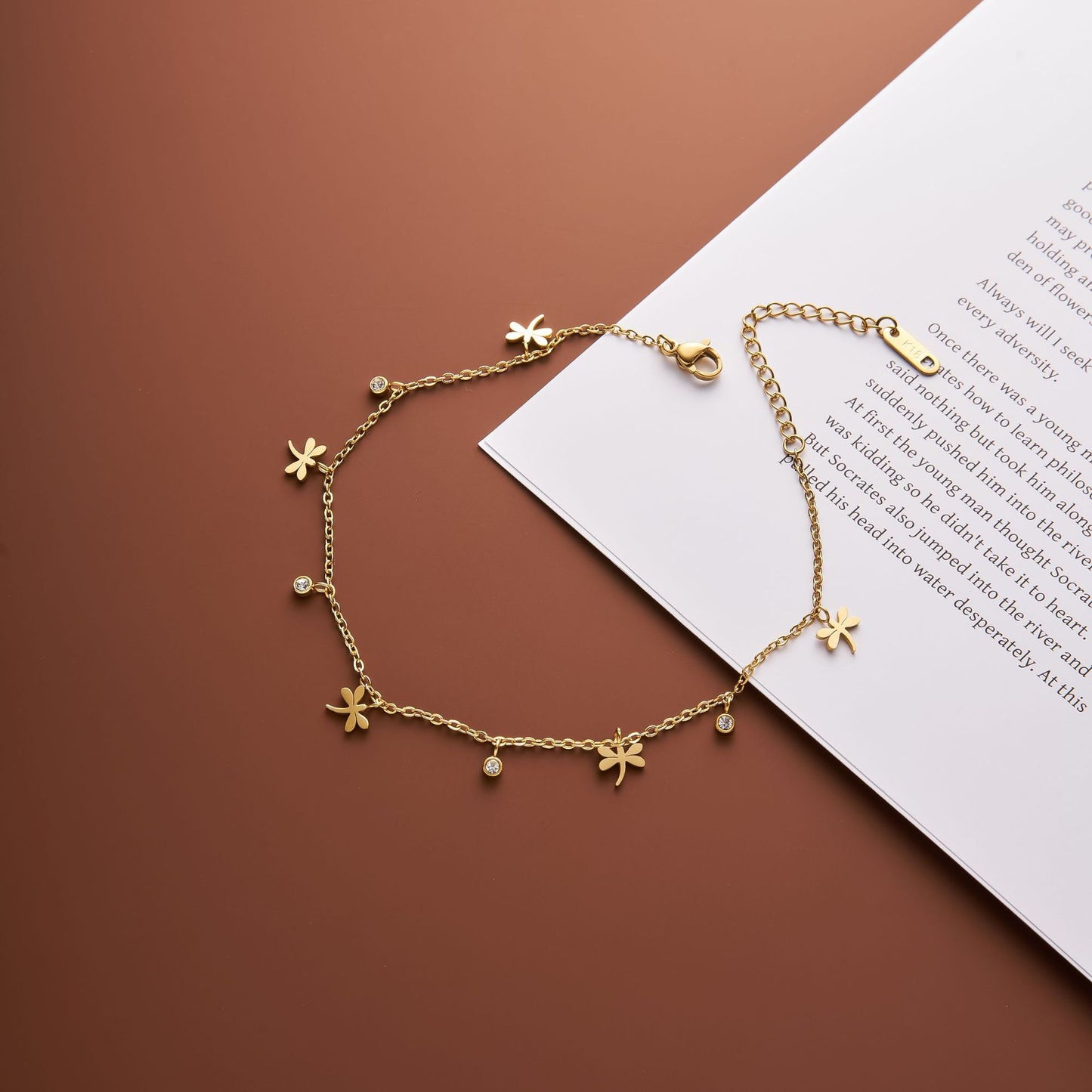 18K Gold Dragonfly Zircon Bracelet