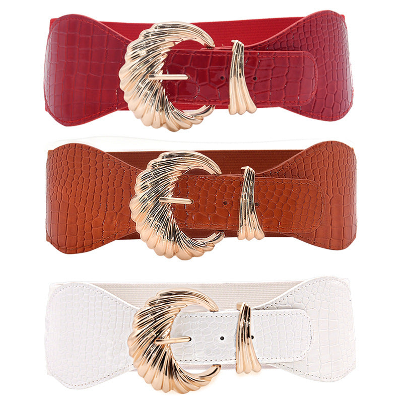 Elastic wide belt elastic pin buckle fashion