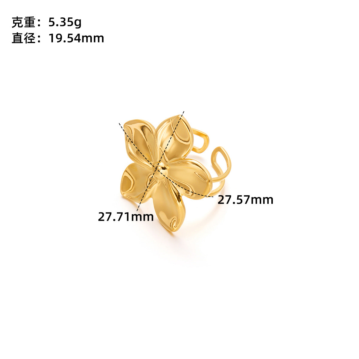 Gold Titanium Steel Flower Ring