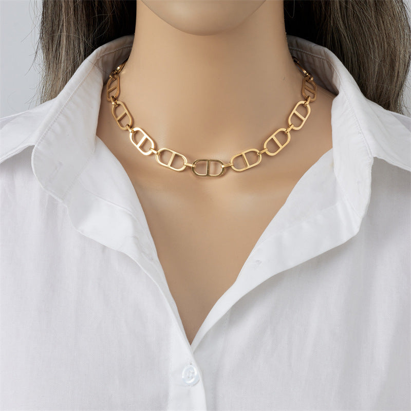 Pig Nose Pendant Stainless Steel 18K Gold-Plated Collarbone Necklace