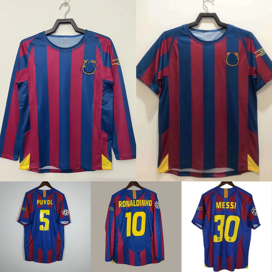 05-06 Barça Local UCL 30 Messi 10 Ronaldinho Camiseta 