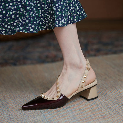 thick heel rivet high heels