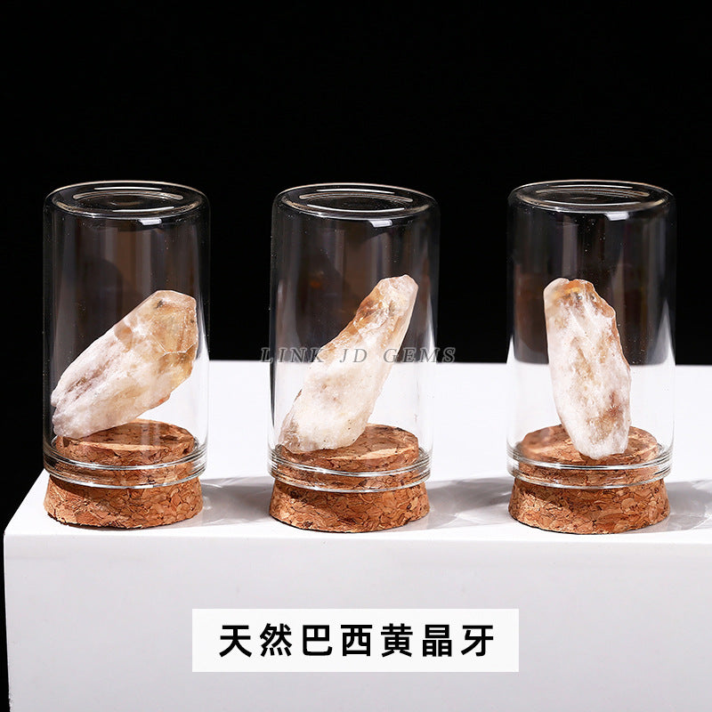 Botella de los deseos con muestra de mineral de roca de cristal 