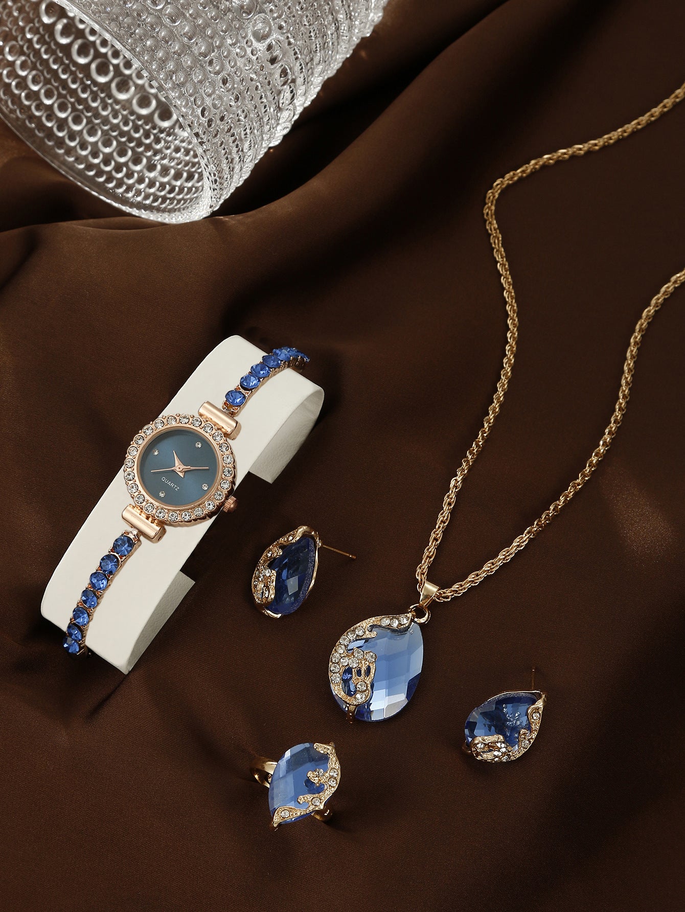 Bracelet Watch Peacock Water Drop Women's Jewelry Set