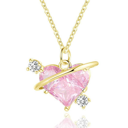 14k Gold Copper Zircon Love Planet Necklace