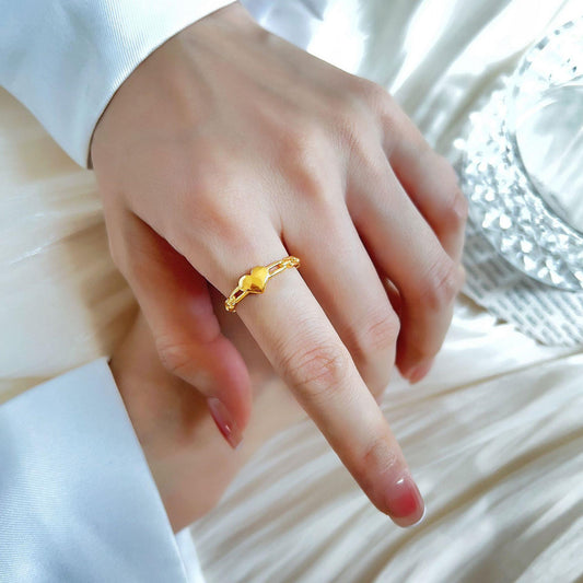 Titanium Steel Interlocking Heart Geometric Ring