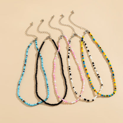 Short collarbone chain simple holiday wind rice bead necklace