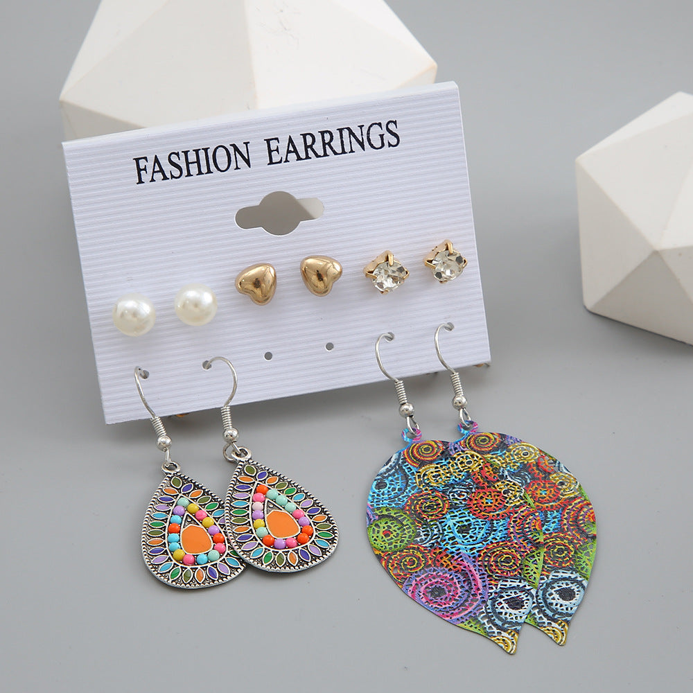 Bohemian ethnic style water drop earrings set 5 pieces