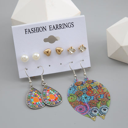 Bohemian ethnic style water drop earrings set 5 pieces