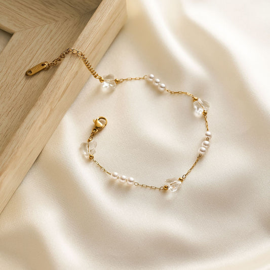 18K Gold Titanium Steel Butterfly Pearl Bracelet